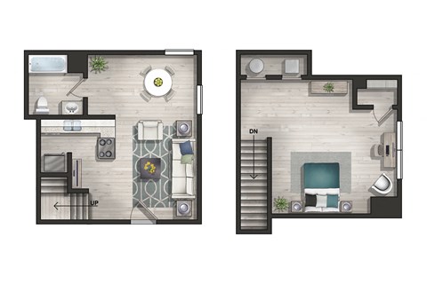 Floor plan for 1 bed, 1 bath, 750 sqft